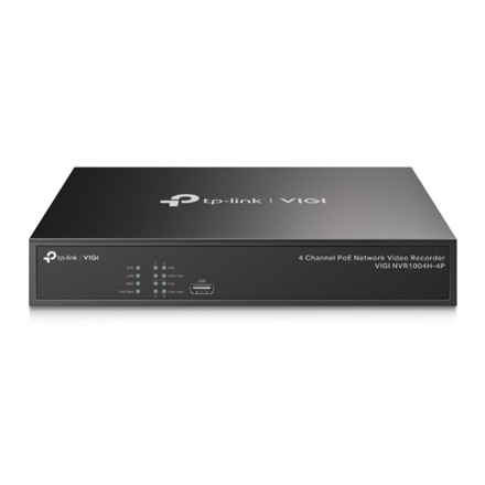 TP-link NVR rögzítő - NVR1004H-4P (4 csatorna, 4xPoE+ port; H265+, 5MP, HDMI, VGA, 2xUSB, 1x Sata(max10TB), audio)