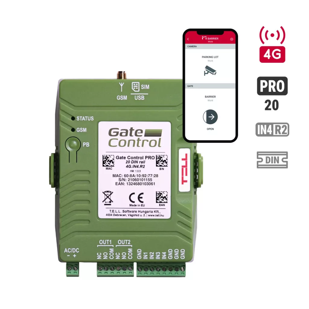 TELL - Gate Control PRO 20 DIN rail - 4G.IN4.R2